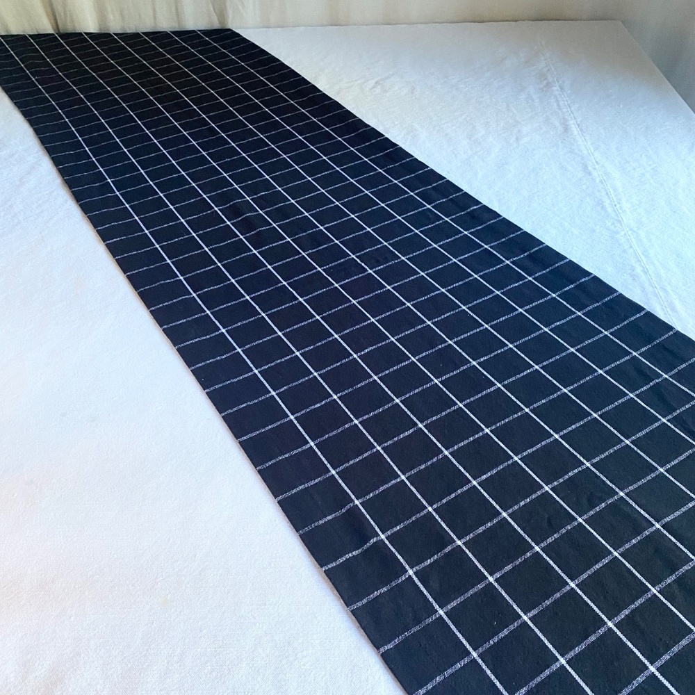 Sur La Table Black & White Grid Cotton Table Runner 16x108" – Modern Minimalist - Picture 4 of 11